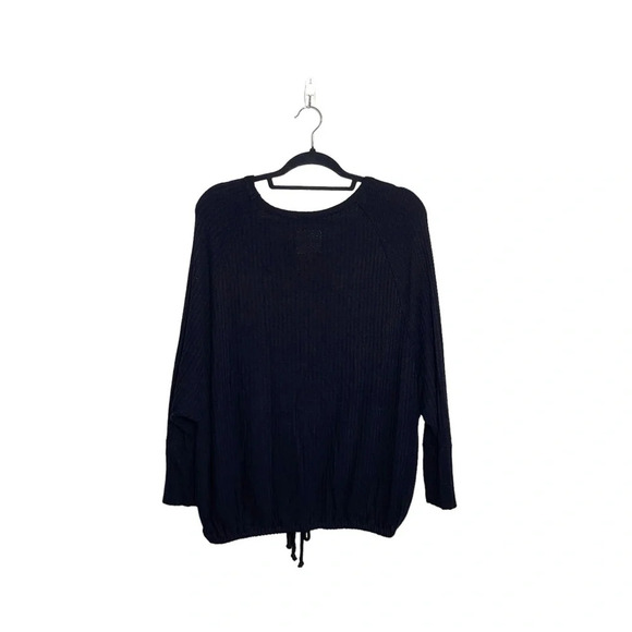 Chaser Solid Black Tie Hem Dolman Sleeve Waffle Knit Relaxed Top Medium Women’s - Picture 6 of 10